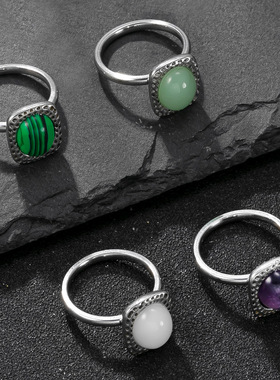 欧美跨境钛钢天然石戒指