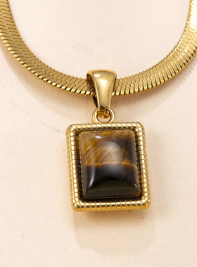 轻奢复古方形天然石镀金吊坠