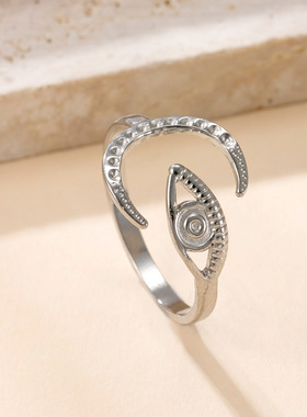 欧美跨境镂空星星月亮开口戒