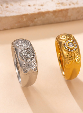 蝴蝶镶钻食指戒轻奢钛钢情侣戒指