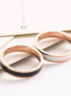 跨境简约玫瑰金钛钢情侣对戒