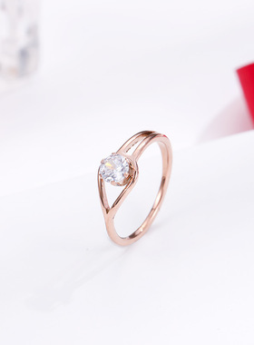 新款钛钢玫瑰金镶钻戒指女时尚