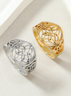 跨境热销钛钢镂空三角标戒指