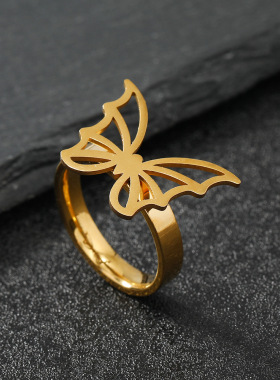钛钢蝴蝶镂空食指戒指