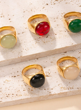 复古钛钢天然石情侣对戒