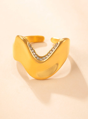 跨境新款不锈钢微镶钻开口戒