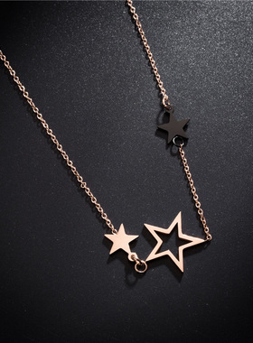 新款钛钢玫瑰金五角星项链