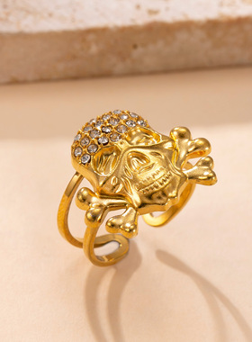 骷髅头开口戒指镀18K金