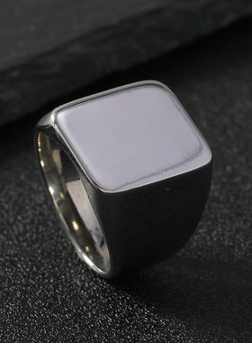 跨境时尚钛钢男士简约方戒