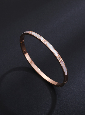 新款白贝壳镶钻钛钢手镯女简约