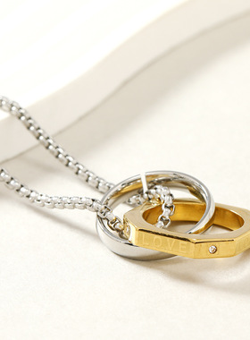 跨境不锈钢Love双环钛钢项链