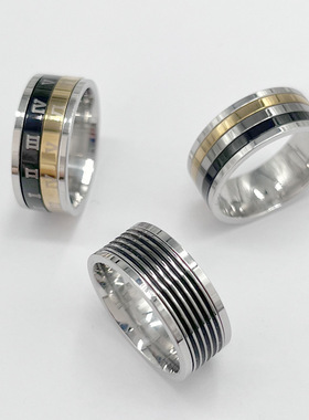 跨境高级感三色光面钛钢戒指