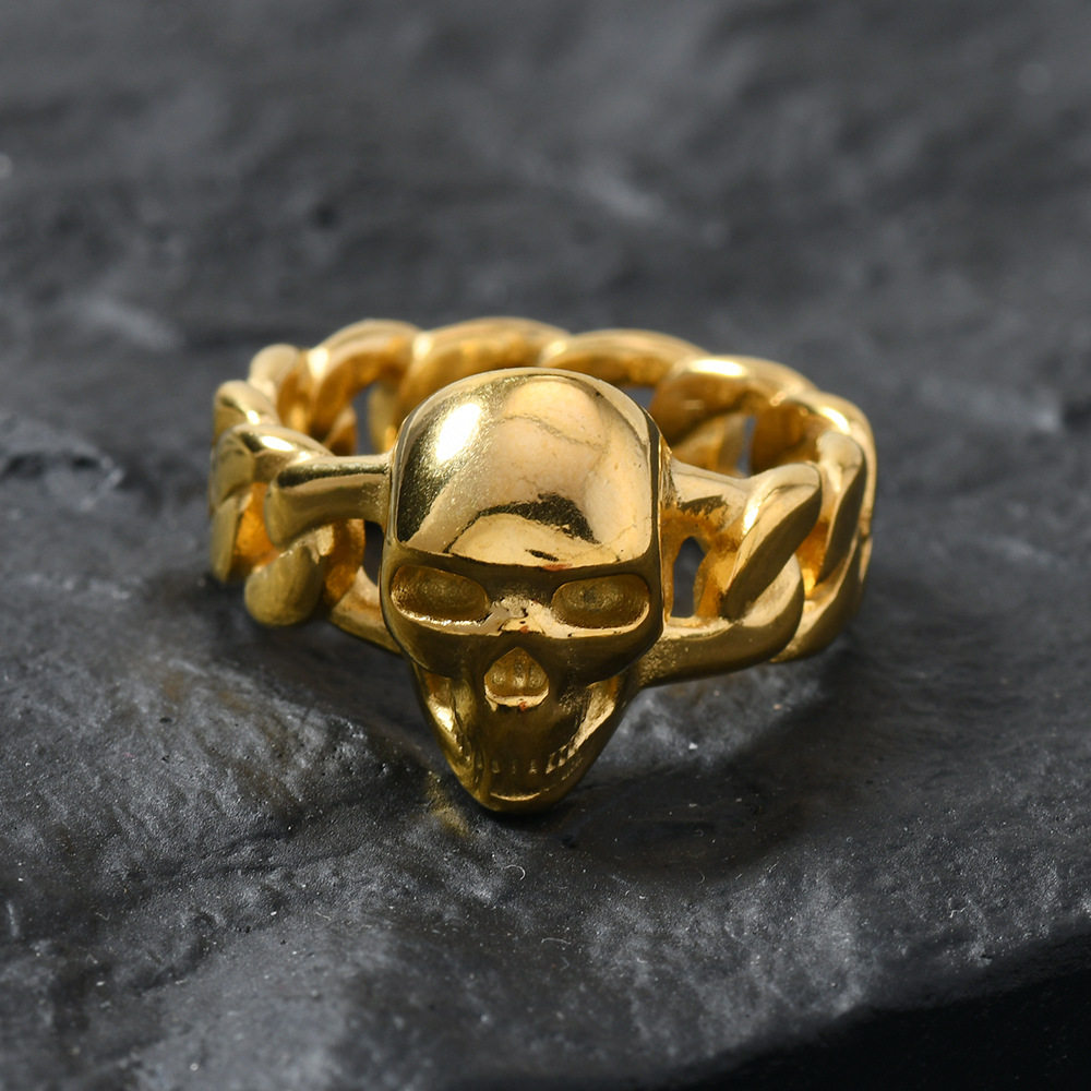 欧美跨境时尚铸造饰品男士嘻哈朋克风立体麻花骷髅头钛钢戒指厂女