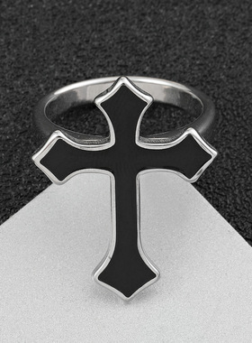 欧美跨境复古钛钢十字架戒指