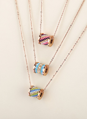 新款钛钢玫瑰金串珠项链