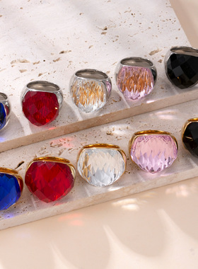 跨境热销复古钛钢锆石情侣对戒