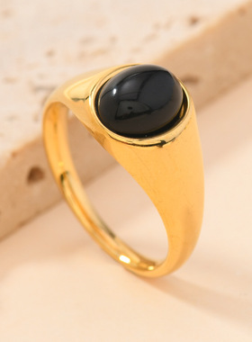 欧美风钛钢天然石戒指