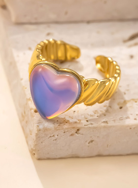 跨境专供不锈钢爱心宝石戒指