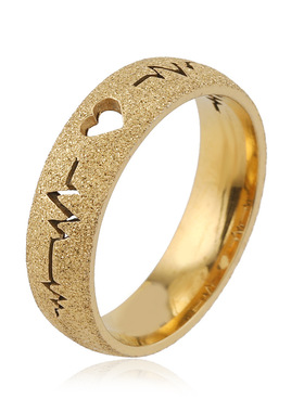 跨境钛钢磨砂金色满天星爱心戒指