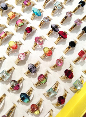 欧美流行水晶锆石彩色镶钻戒指