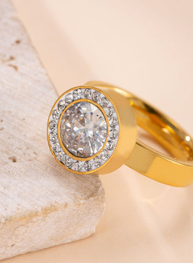 跨境爆款不锈钢镶钻轻奢戒指