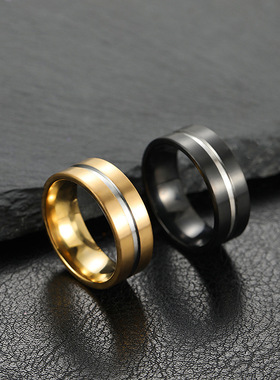 跨境简约双色不锈钢男戒