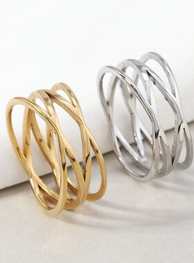 欧美简约镂空双交叉几何戒指