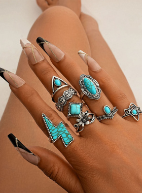 欧美跨境新款组合戒指复古波西米