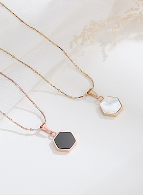 玫瑰金贝壳六边形锁骨链