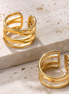 跨境新款镂空交叉线条钛钢戒指