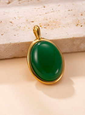 不锈钢椭圆天然石镀金项链