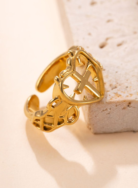 跨境钛钢爱心十字架朋克戒指