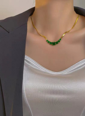 欧美祖母绿锁骨链6016
