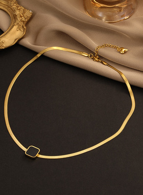 欧美简约钛钢黑色锁骨链