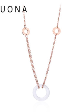 新款时尚玫瑰金白玉项链