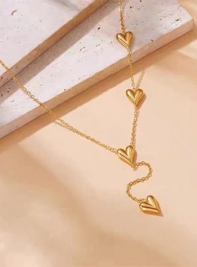 新款钛钢18K金色爱心项链女时尚
