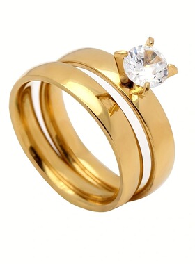 韩版不锈钢锆石情侣对戒