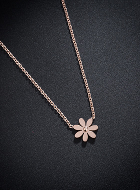 新款钛钢太阳花项链女