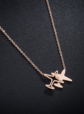 新款韩版时尚飞机项链钛钢玫瑰金