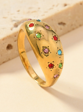 欧美时尚星星爱心彩钻戒指