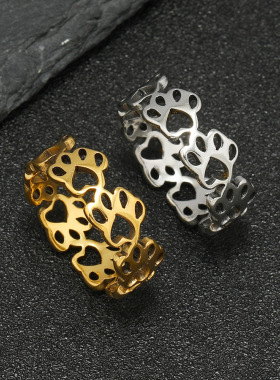 跨境文艺猫爪镂空钛钢戒指