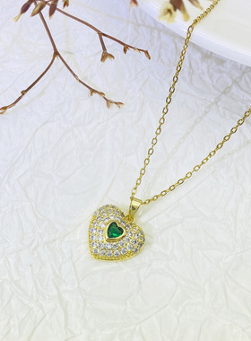 金色爱心绿锆项链0665