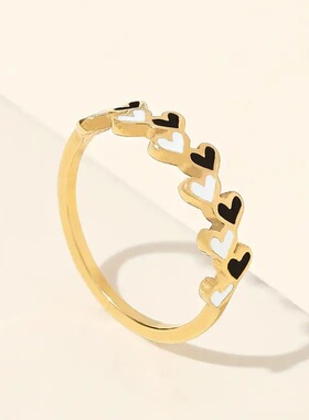 跨境不锈钢黑白爱心细戒