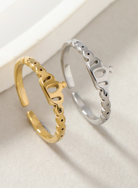 欧美跨境钛钢镂空小皇冠戒指