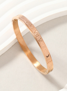 跨境热销钛钢罗马数字手镯