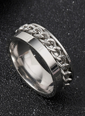 跨境欧美不锈钢罗马字转动戒指