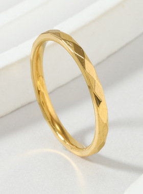 跨境钛钢V形波浪菱形戒指