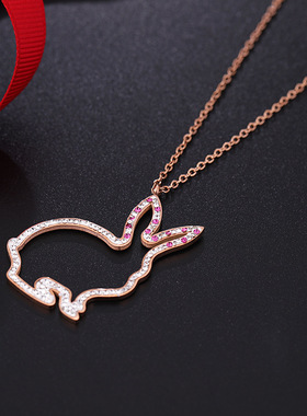 满钻兔子钛钢项链5265