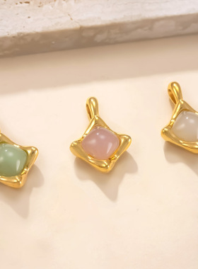 不锈钢方形天然石镀金吊坠