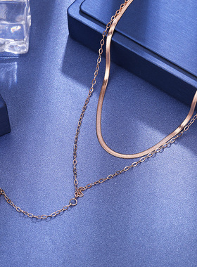 新款双层扁蛇链项链女
